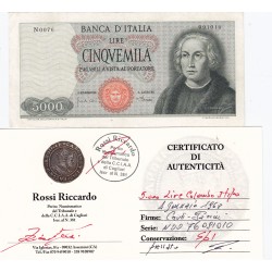 5000 LIRE COLOMBO I TIPO 4 GENNAIO 1968  SPL